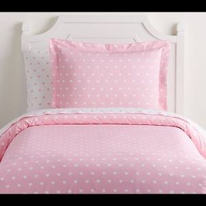 Pottery Barn Kids Organic Heart Duvet Cover, Full/Queen, Pale Pink